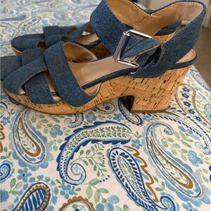 Denim Cork Heel Sandals